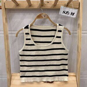 🖤 Black White Stripe Ribbed Knit Tank Top Crop Summer Essential